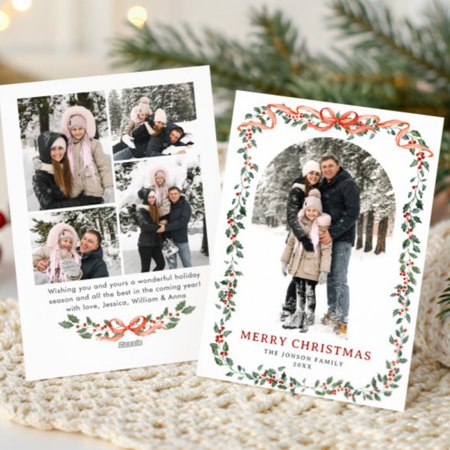 Cartes Pour Fêtes Annuelles Funky Sage Green Christmas Bow Ribbon 5 Photo (Créateur téléchargé)