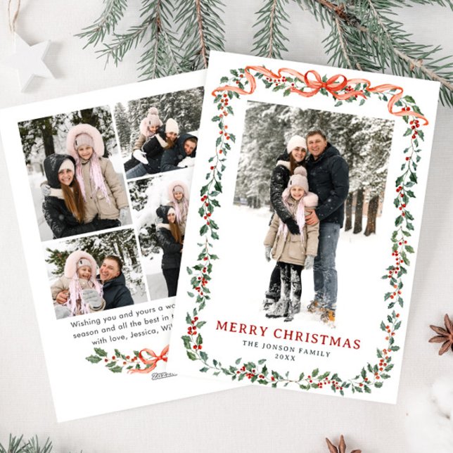 Cartes Pour Fêtes Annuelles Funky Sage Green Christmas Bow Ribbon 5 Photo (Créateur téléchargé)