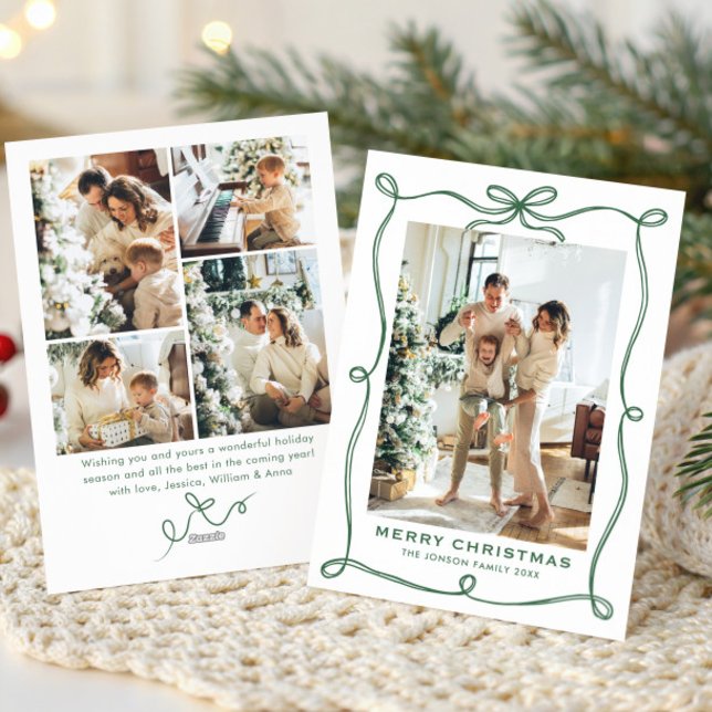 Cartes Pour Fêtes Annuelles Funky Sage Green Christmas Bow Ribbon 5 Photo (Créateur téléchargé)