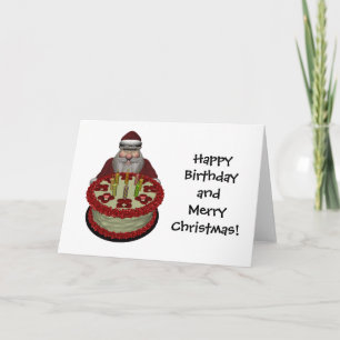 Cartes Pour Fêtes Annuelles Funky Santa Claus Avec Gâteau D'Anniversaire