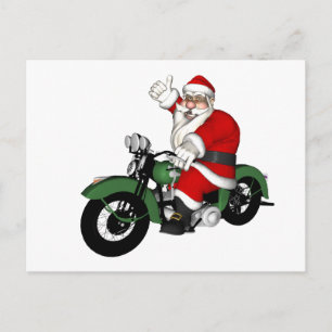 Cartes Pour Fêtes Annuelles Funky Santa Claus sur Green Vintage Motorbike