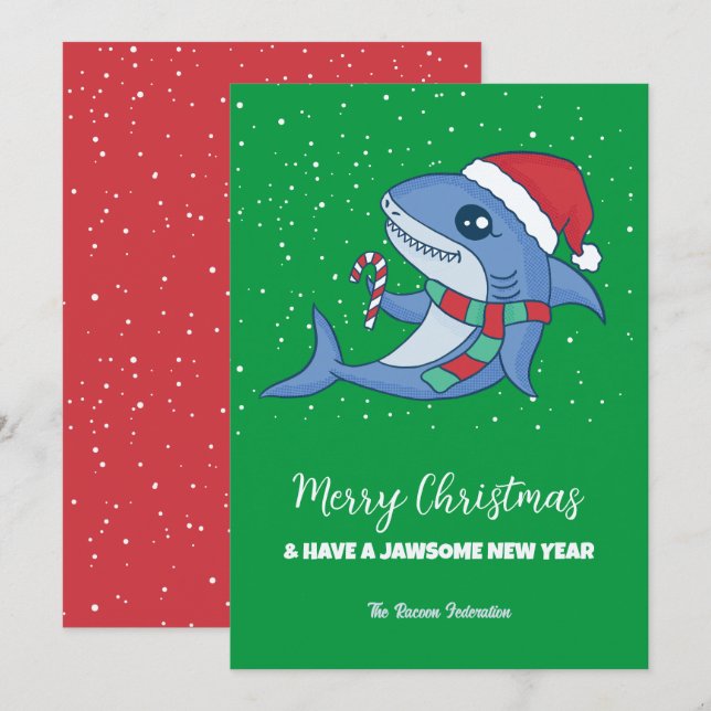 Cartes Pour Fêtes Annuelles Funky Shark Winter Holiday Joyeux Noël (Devant / Derrière)