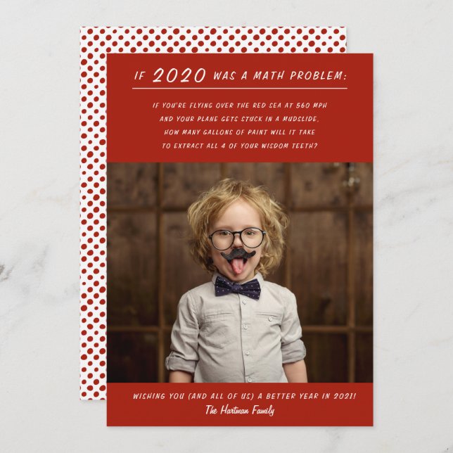 Cartes Pour Fêtes Annuelles Funny 2020 Problème de Math Photo Red New Year (Devant / Derrière)