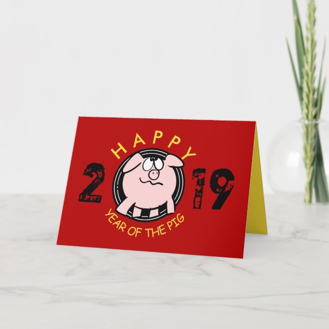 Cartes Pour Fêtes Annuelles Funny 2 Cartoon Pig Année personnalisée 2019 salut (Devant)