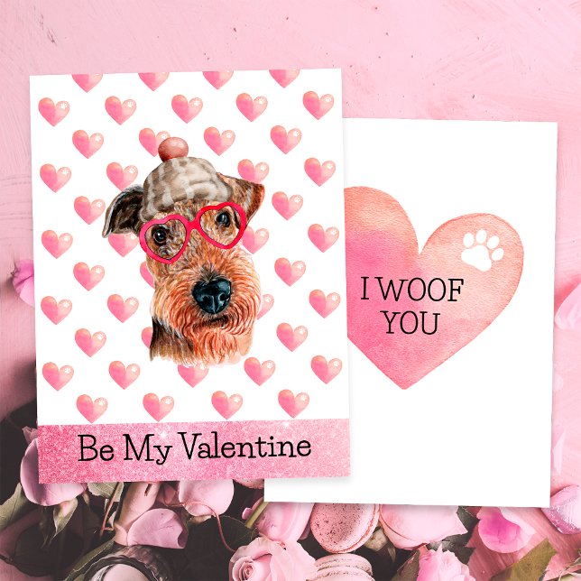 Cartes Pour Fêtes Annuelles Funny Airedale I Woof You Dog Valentine's Day (Créateur téléchargé)