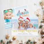 Cartes Pour Fêtes Annuelles Funny Beach Christmas Coastal<br><div class="desc">Commande rapide et facile ! Célébrer un Noël côtier ou aller à la plage pour les vacances? Vous apporterez un sourire aux visages de vos amis et de votre famille lorsque vous leur envoyez ce carte photo "Salutations sur les sables de mer". Doté d'un jeu de mots amusant, ce design...</div>