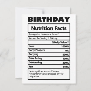 Cartes Pour Fêtes Annuelles Funny Birthday Nutrition Facts