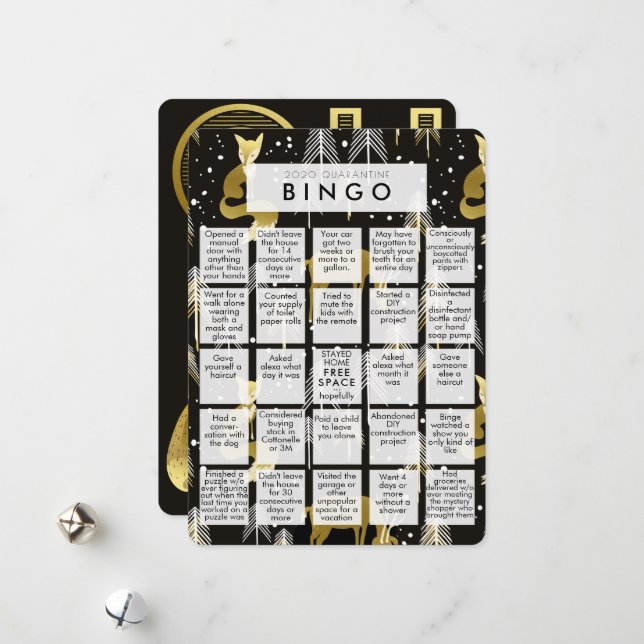 Cartes Pour Fêtes Annuelles Funny Black & Gold 2020 Quarantine Bingo Noël (Devant/Arrière en situation)