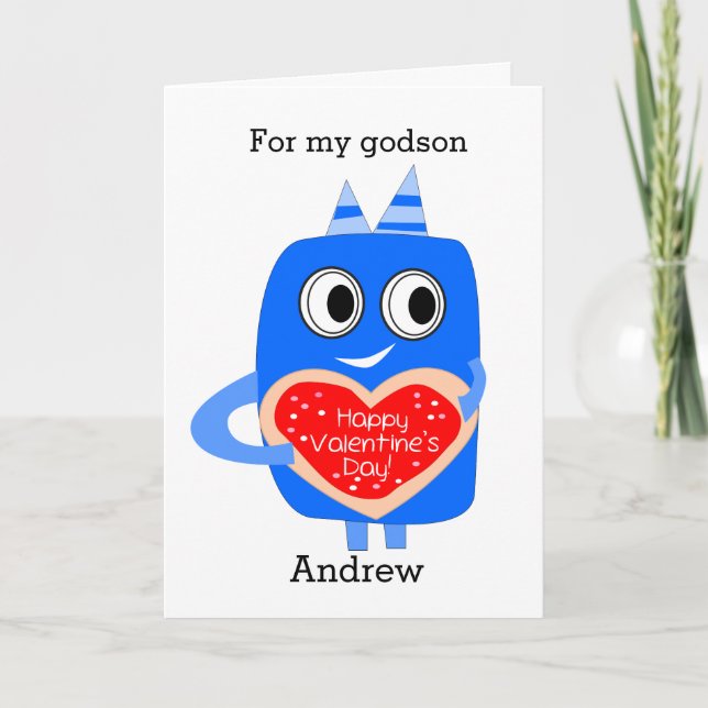 Cartes Pour Fêtes Annuelles Funny Blue Monster Valentine's Day Godson (Devant)