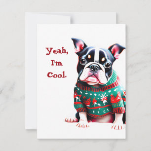 Cartes Pour Fêtes Annuelles Funny Boston Terrier dans le pull de Noël