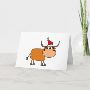 Cartes Pour Fêtes Annuelles Funny Bull dans Santa Hat Design de Noël