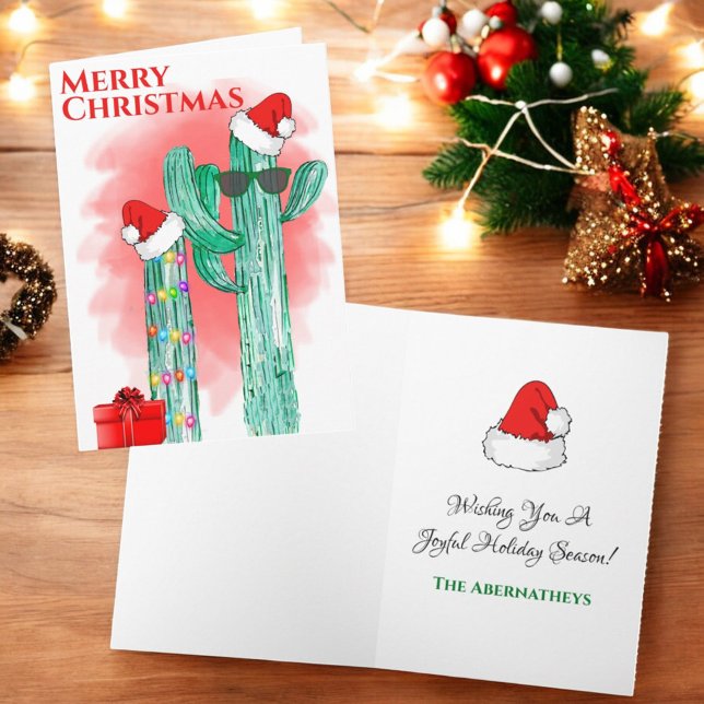 Cartes Pour Fêtes Annuelles Funny Cactus Sud-Ouest Santa Hats Personnalisé (Christmas folding greeting card cover and inside template text)