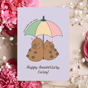 Cartes Pour Fêtes Annuelles Funny Capybara Couple Pastel Pun Anniversaire Cart