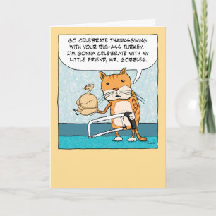 Cartes Pour Fêtes Annuelles Funny Cat et Little Turkey Thanksgiving