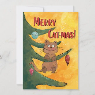 Cartes Pour Fêtes Annuelles Funny Cat Hanging from a Branch of the Christmas