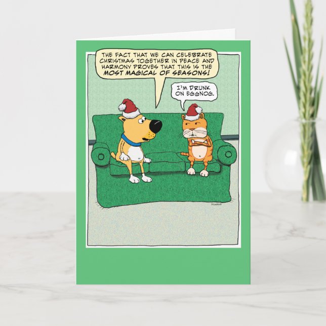 Cartes Pour Fêtes Annuelles Funny Chien et Chat fêtent Noël (Devant)