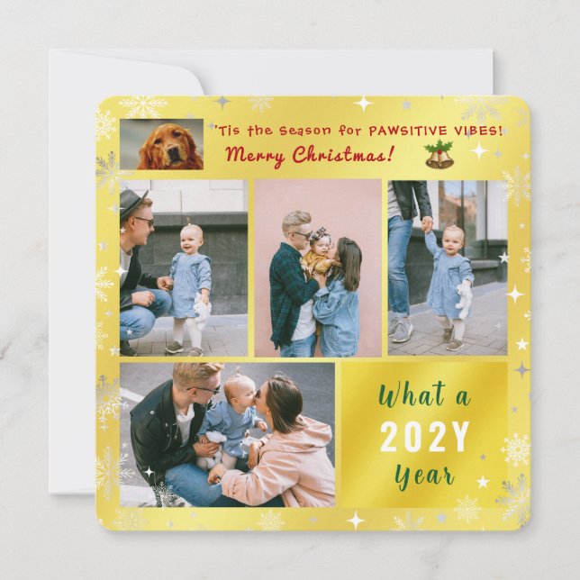 Cartes Pour Fêtes Annuelles Funny Chien Pawsitive 5 Photos Collage Moderne Gol (Devant)