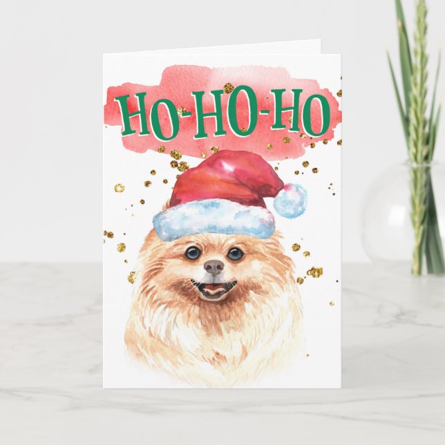 Cartes Pour Fêtes Annuelles Funny Chien Poméranien Santa chapeau yappy howlida (Devant)