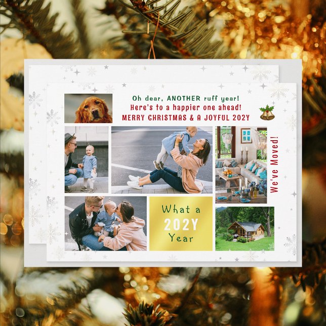 Cartes Pour Fêtes Annuelles Funny Chien Ruff Année Nous avons déménagé Nouveau (Funny Pet Dog Another Ruff Year Christmas New Year Card We've Moved 6 Photos Elegant Cute Modern)