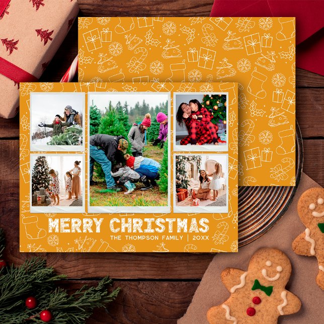 Cartes Pour Fêtes Annuelles Funny Christmas Doodle 5 Photo Holiday Card (Créateur téléchargé)