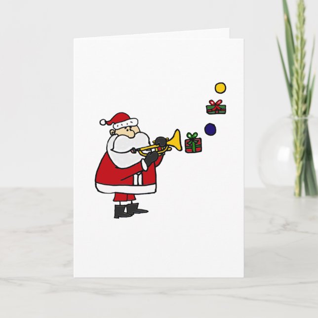 Cartes Pour Fêtes Annuelles Funny Christmas Père Noël Jouer à la trompette (Devant)