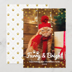 Cartes Pour Fêtes Annuelles Funny Christmas Pet Photo Furry et Bright Gold