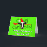 Cartes Pour Fêtes Annuelles Funny Cowy Noël Père Noël Cow<br><div class="desc">Funny Cowy Christmas Santa Cow Tacky Christmas. A funny Holstein cow with red Santa a et customizable texts "Cowy Christmas!" et "Moo Moo Moo" et "Merry christmas and a happy New Year!" La carte de Noël. This super classy tacky Christmas holiday card is fully customizable, add your text(s) and images!...</div>