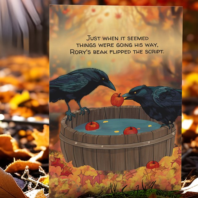 Cartes Pour Fêtes Annuelles Funny Crow Apple Bobbing Bird Fall Orchard Harvest (Ravens bob for apples on orchard farm, a funny Harvest card for Thanksgiving or any Fall occasion.)
