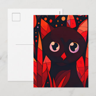 Cartes Pour Fêtes Annuelles Funny Cut Cat Hiding Behind Leaves Anime Style