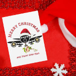 Cartes Pour Fêtes Annuelles Funny Cute Elf saut dans l'avion, Photo de Noël<br><div class="desc">Amusant Cute Elf sautant sur l'avion, Noël Photo Ornament. Design présente une illustration minimaliste d'un gros avion surmonté d'un chapeau de Père Noël rouge. On voit un elfe mignon sauter de l'avion accroché à une série de lumières de Noël. Le dos de la carte a un message sincère à votre...</div>