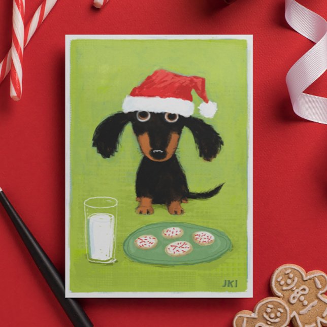 Cartes Pour Fêtes Annuelles Funny Dachshund Dog Santa with Milk and Cookies (Créateur téléchargé)