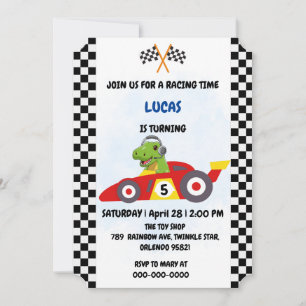 Cartes Pour Fêtes Annuelles Funny Dinosaur course voiture garçon jeu fête d'an