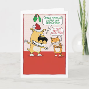 Cartes Pour Fêtes Annuelles Funny Dog and Cat Mistletoe Christmas