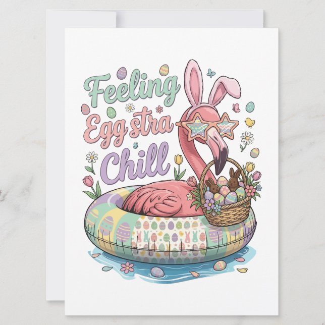 Cartes Pour Fêtes Annuelles Funny Easter Flamingo Feeling Eggstra Chill Cute (Devant)