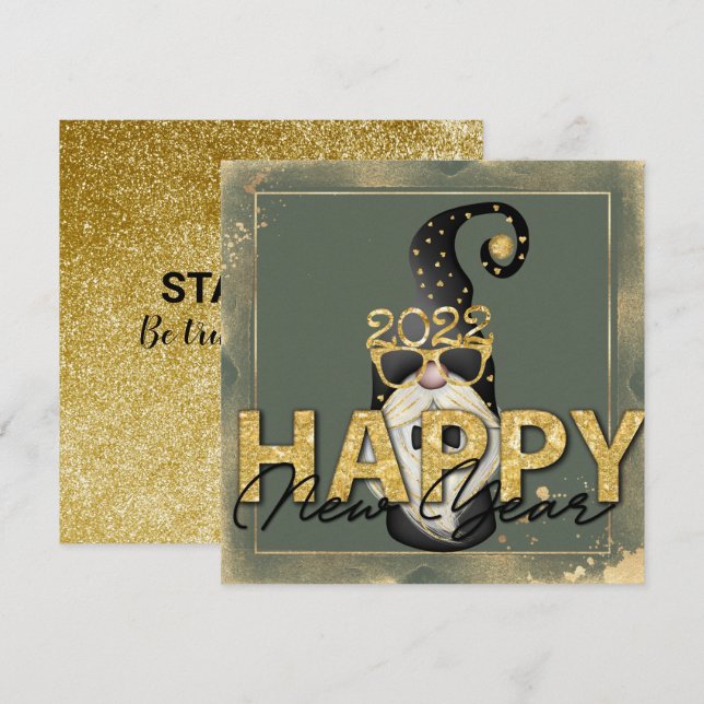 Cartes Pour Fêtes Annuelles Funny Elf Gold Parties scintillant Custom Script p (Devant / Derrière)