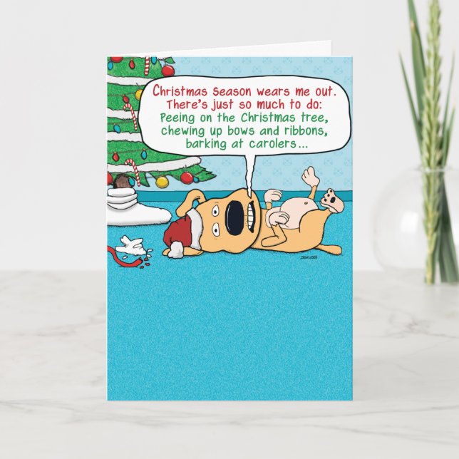 Cartes Pour Fêtes Annuelles Funny Fatigué Chien Noël (Devant)