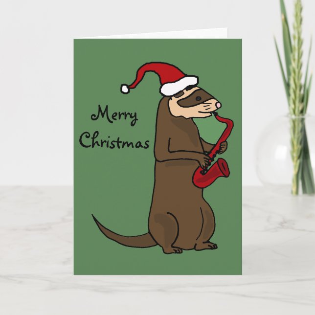 Cartes Pour Fêtes Annuelles Funny Ferret Jouer Saxophone Art de Noël (Devant)