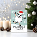 Cartes Pour Fêtes Annuelles Funny Fleece Navidad Dancing Sheep Père Noël Noël<br><div class="desc">Diffusez un peu de joie pour les vacances avec cette carte de Noël amusante avec un mouton qui portait un Père Noël dansait dans la neige,  et une pièce humoristique sur les mots,  remplaçant le salut espagnol 'Feliz Navidad' par 'FLEECE Navidad'. Image originale KL Stock</div>