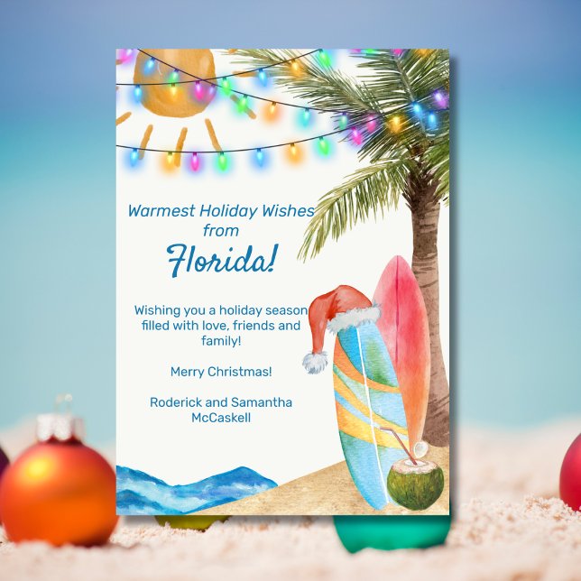 Cartes Pour Fêtes Annuelles Funny Florida Sandy Beach Surfs planches Noël (Créateur téléchargé)