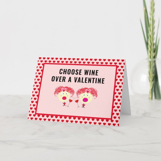 Cartes Pour Fêtes Annuelles Funny Galentines Day Meilleur Ami Vin Coeurs Amour (Devant)