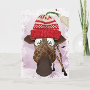 Cartes Pour Fêtes Annuelles Funny Girafe with Winter Hat