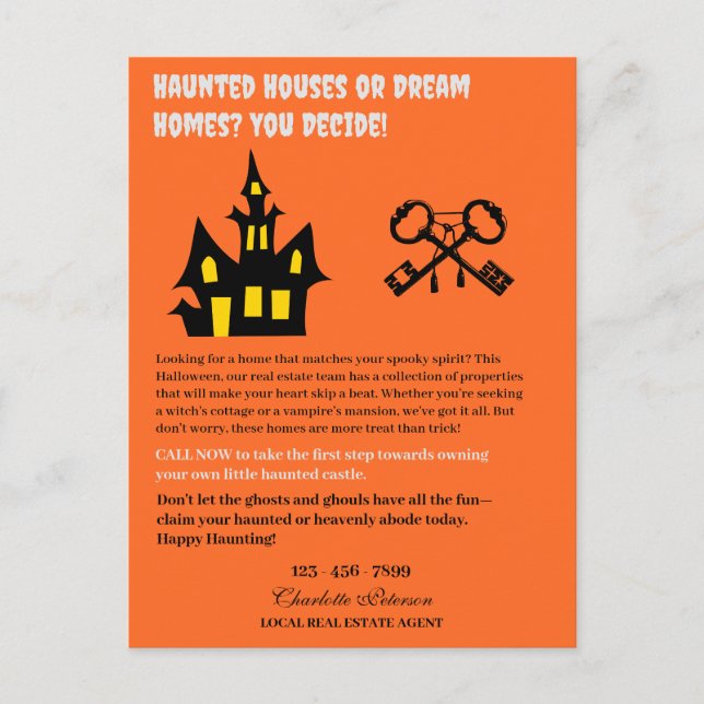 Cartes Pour Fêtes Annuelles Funny Halloween Immobilier (Devant)