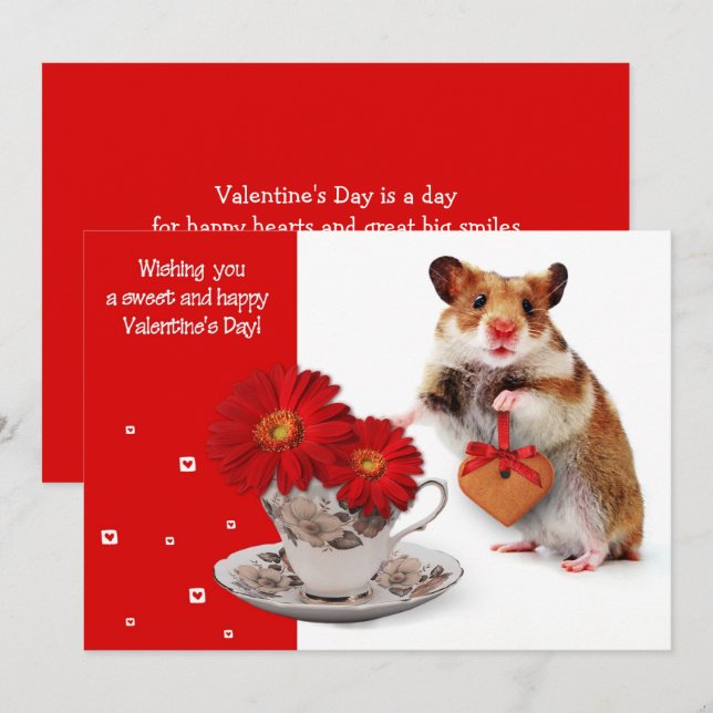 Cartes Pour Fêtes Annuelles Funny Hamster Valentine's Day Flat (Devant / Derrière)