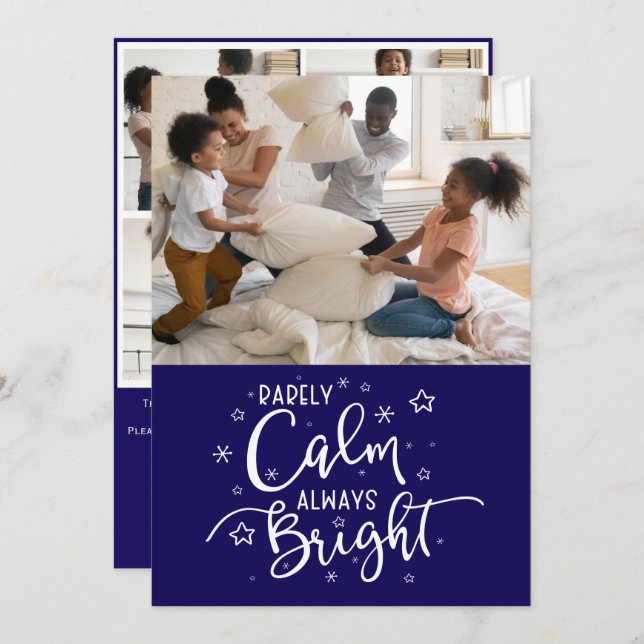 Cartes Pour Fêtes Annuelles Funny Holiday 5 Photo Rarement Calme Bleu Noël (Devant / Derrière)