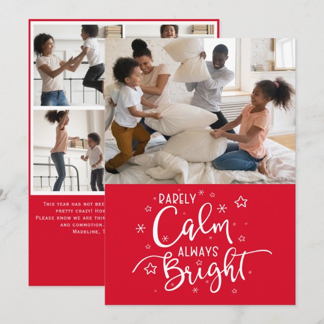 Cartes Pour Fêtes Annuelles Funny Holiday 5 Photo Rarement Calme Noël Rouge (Devant / Derrière)