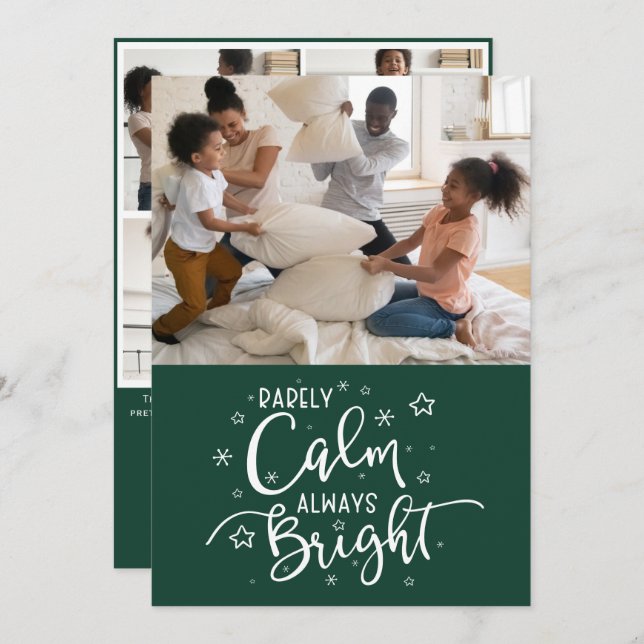 Cartes Pour Fêtes Annuelles Funny Holiday 5 Photo Rarement Calme Vert Noël (Devant / Derrière)