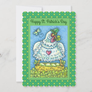 CARTES POUR FÊTES ANNUELLES FUNNY IRISH HEN, OEUFS VERTS ET PLAT SHAMROCK