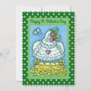 CARTES POUR FÊTES ANNUELLES FUNNY IRISH HEN, OEUFS VERTS ET PLAT SHAMROCK