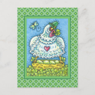 CARTES POUR FÊTES ANNUELLES FUNNY IRISH HEN, OEUFS VERTS ET SHAMROCK CUIT