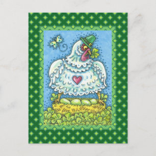 CARTES POUR FÊTES ANNUELLES FUNNY IRISH HEN, OEUFS VERTS ET SHAMROCK CUIT